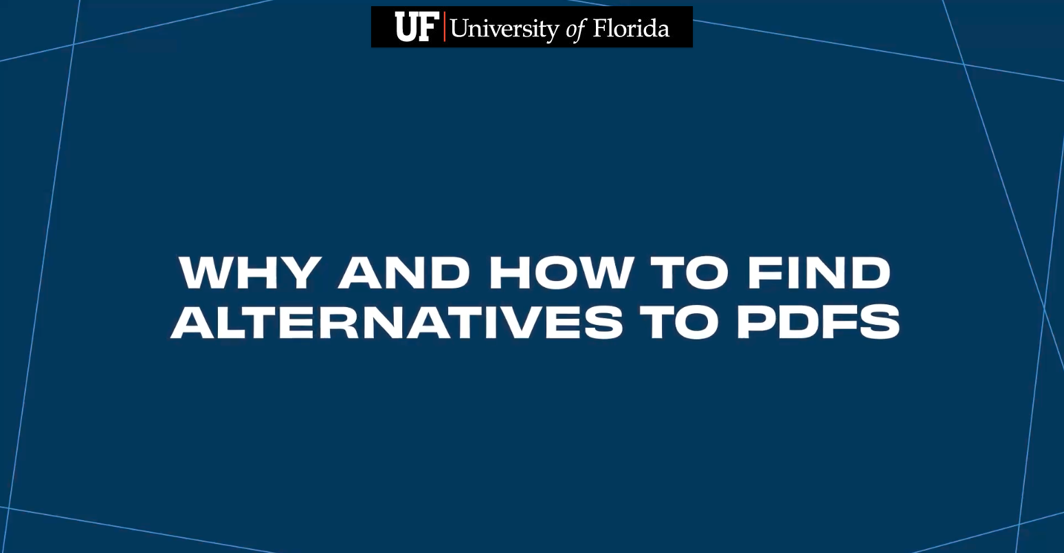 Blue background with white text that says Why and How to Find Alternatives to PDFs.