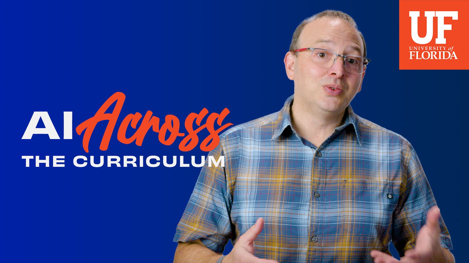 a pose of Matt Gitzendanner mid-instruction with the words 'AI Across the Curriculum' on the picture
